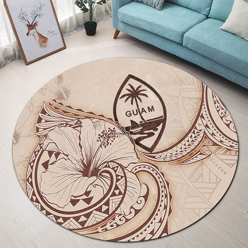 Guam Round Rug Hibiscus Flower Vintage Style