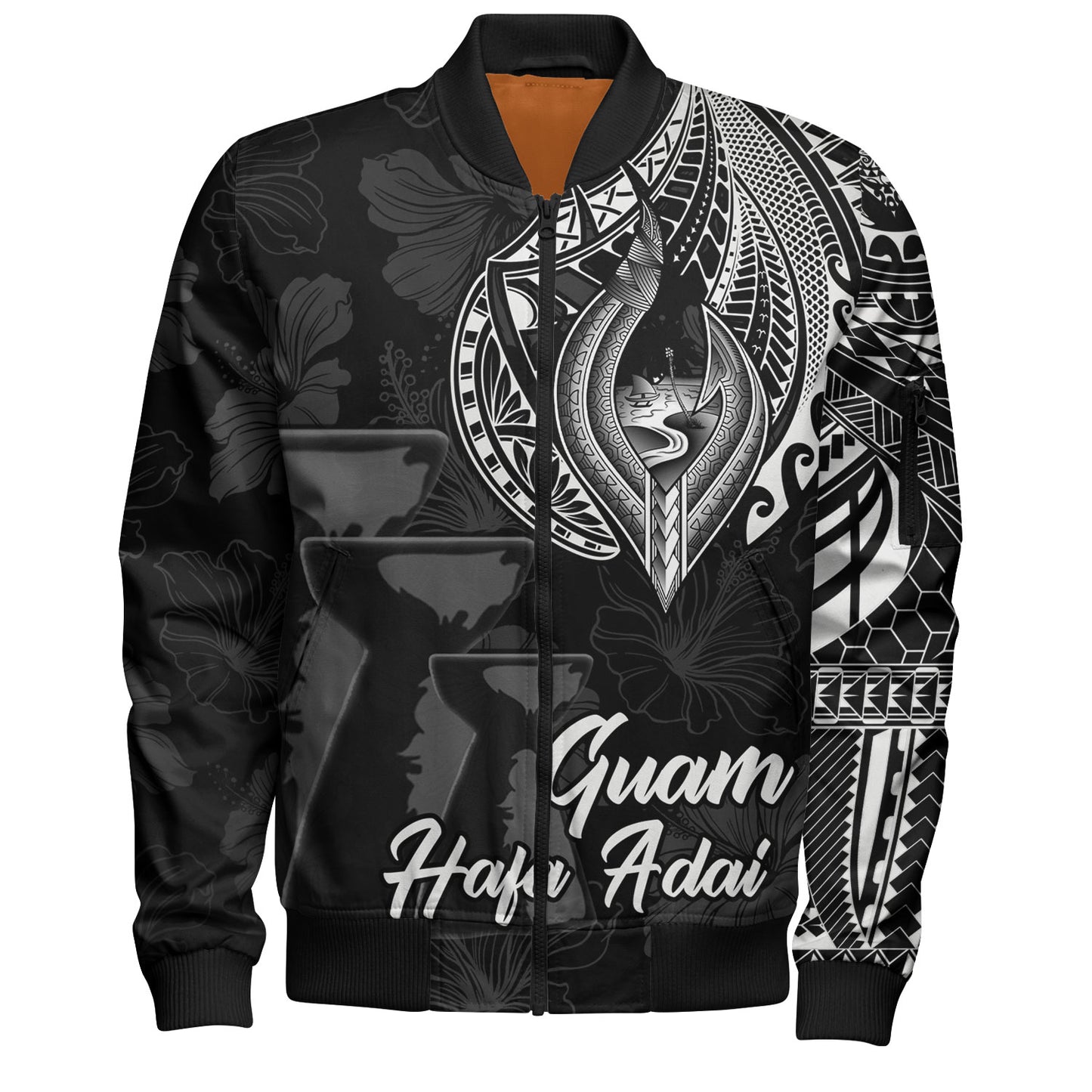 Guam Bomber Jacket Hafa Adai Guam Seal Half Sleeve Tattoo