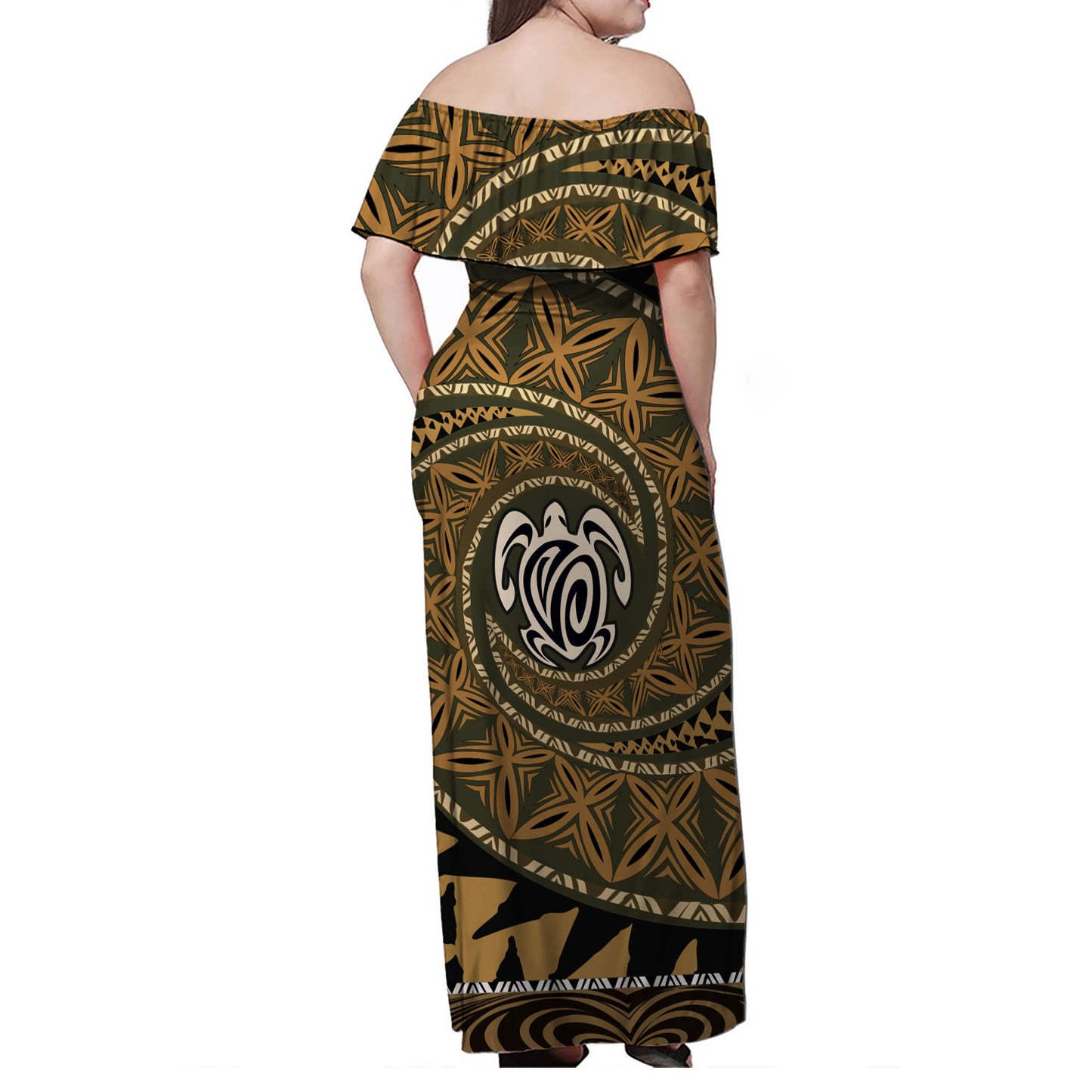 Guam Off Shoulder Long Dresses - Hafa Adai Seal Flower Tropical Retro Style