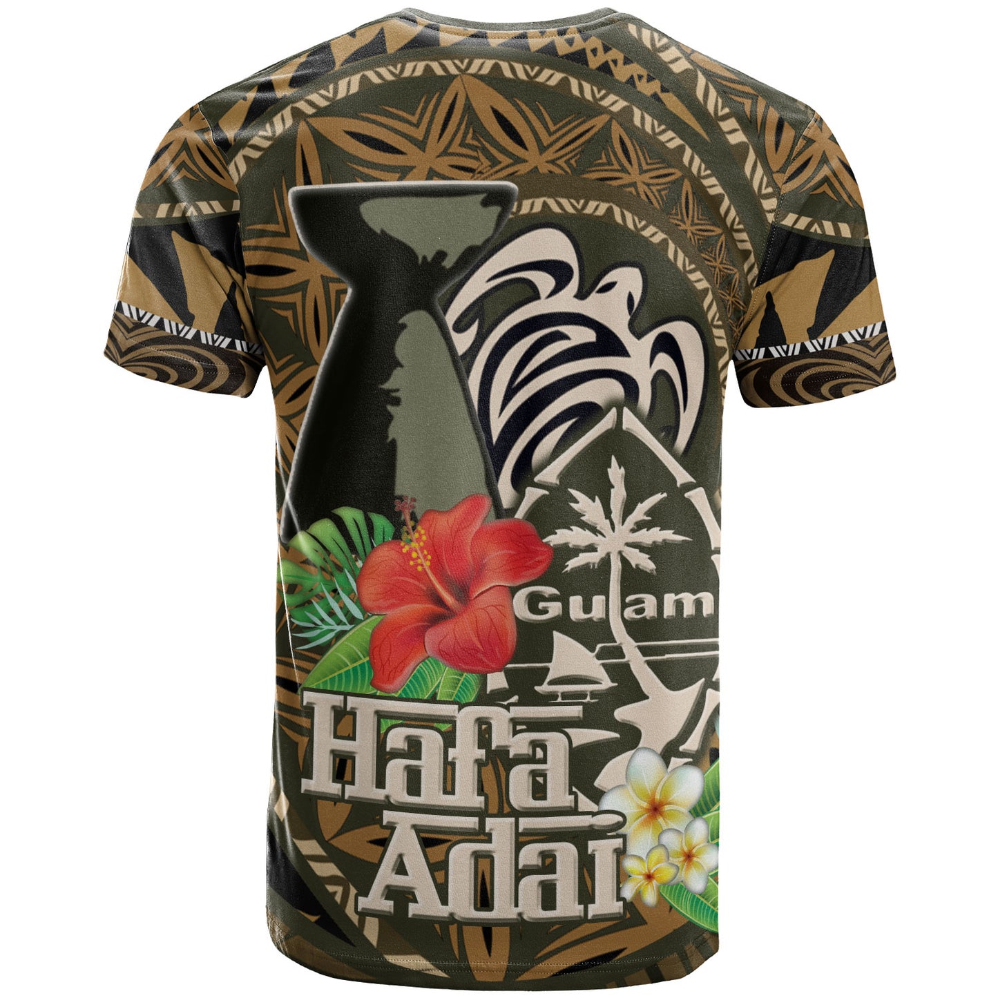 Guam T-Shirt Hafa Adai Seal Flower Tropical Retro Style