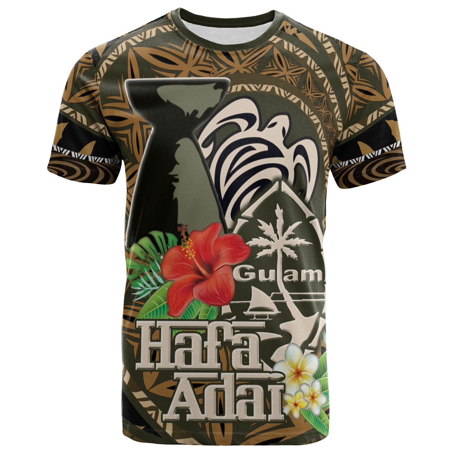 Guam T-Shirt Hafa Adai Seal Flower Tropical Retro Style