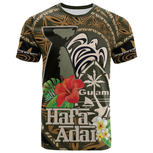 Guam T-Shirt Hafa Adai Seal Flower Tropical Retro Style
