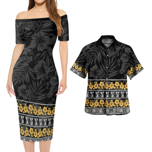 Guam Combo Short Sleeve Dress And Shirt Guam Hibiscus Chamorro