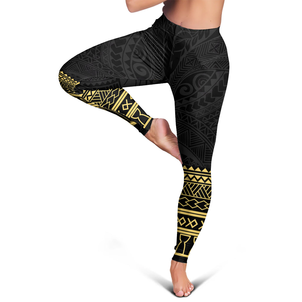Guam Legging Polynesian Fabric Leaves Gold