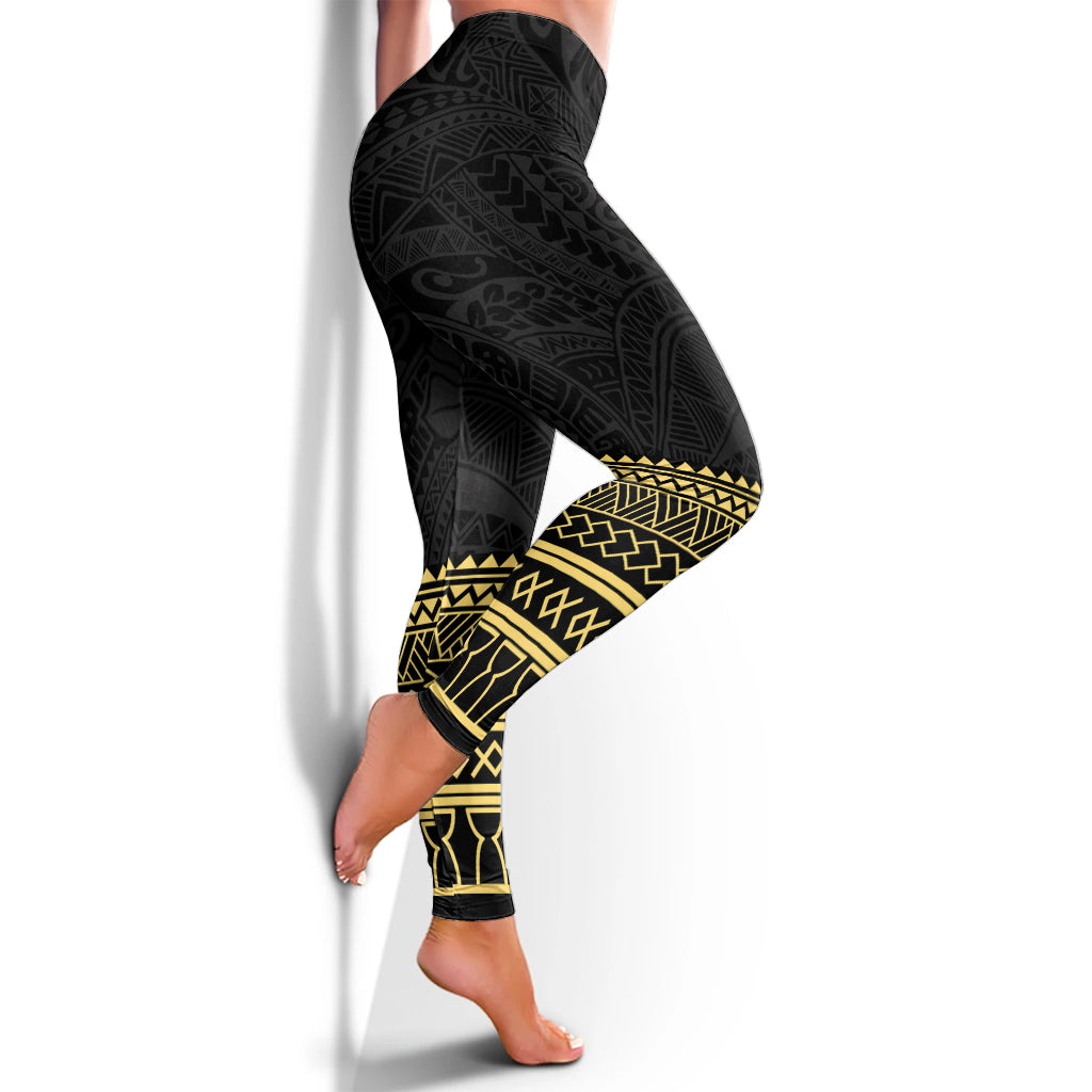 Guam Legging Polynesian Fabric Leaves Gold
