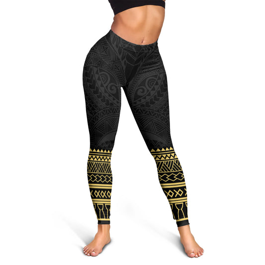 Guam Legging Polynesian Fabric Leaves Gold