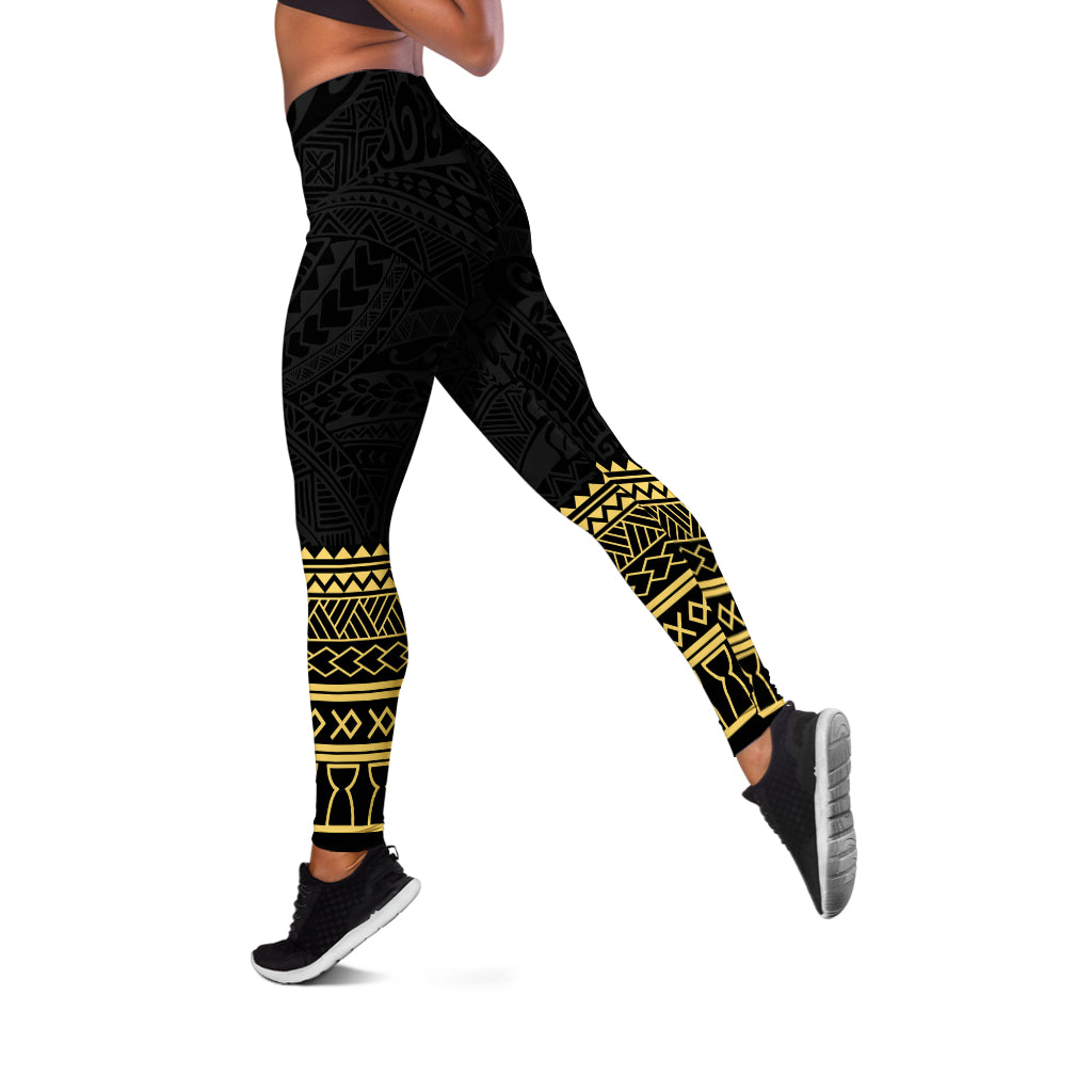 Guam Legging Polynesian Fabric Leaves Gold