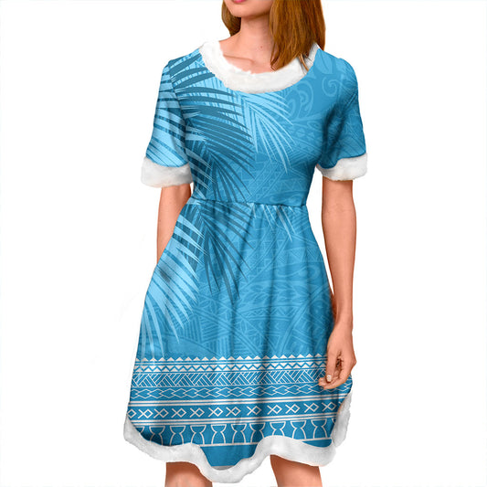 Guam Women and Kid Christmas Dress Polynesian Fabric Leaves