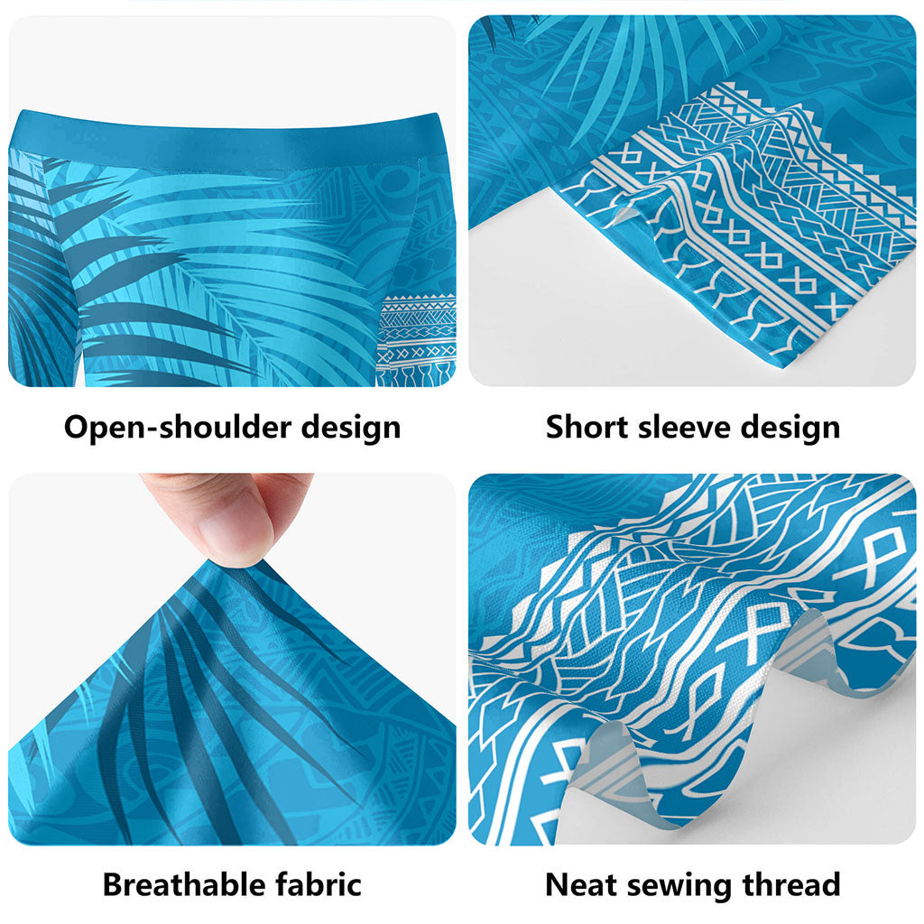 Guam Combo Short Sleeve Dress And Shirt Guam Polynesian Fabric Leaves