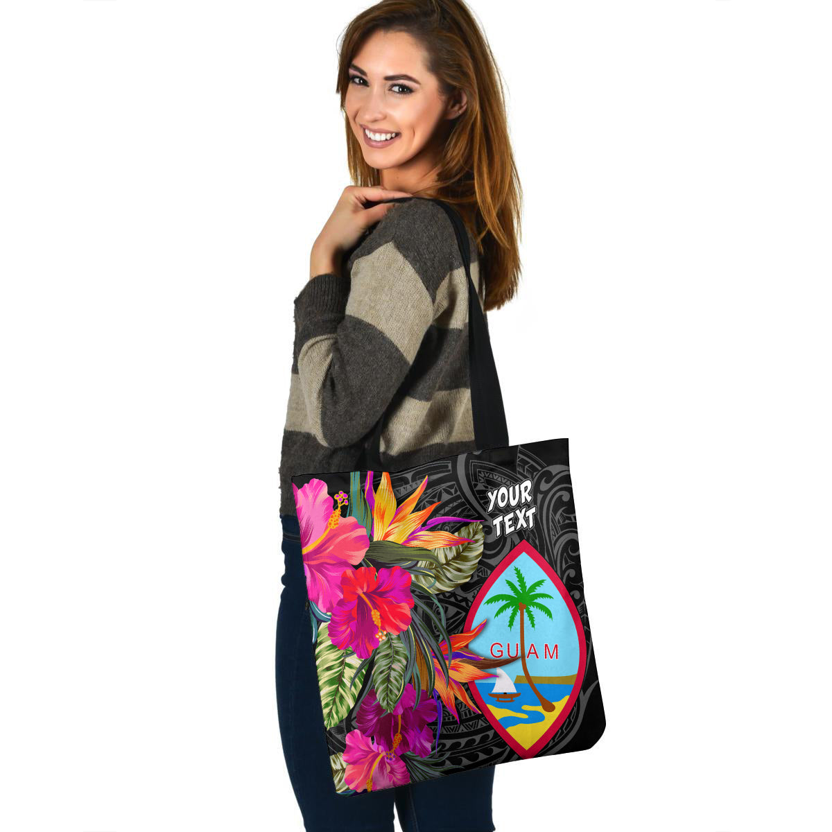 Guam Custom Personalised Tote Bag Polynesian Hibiscus Pattern