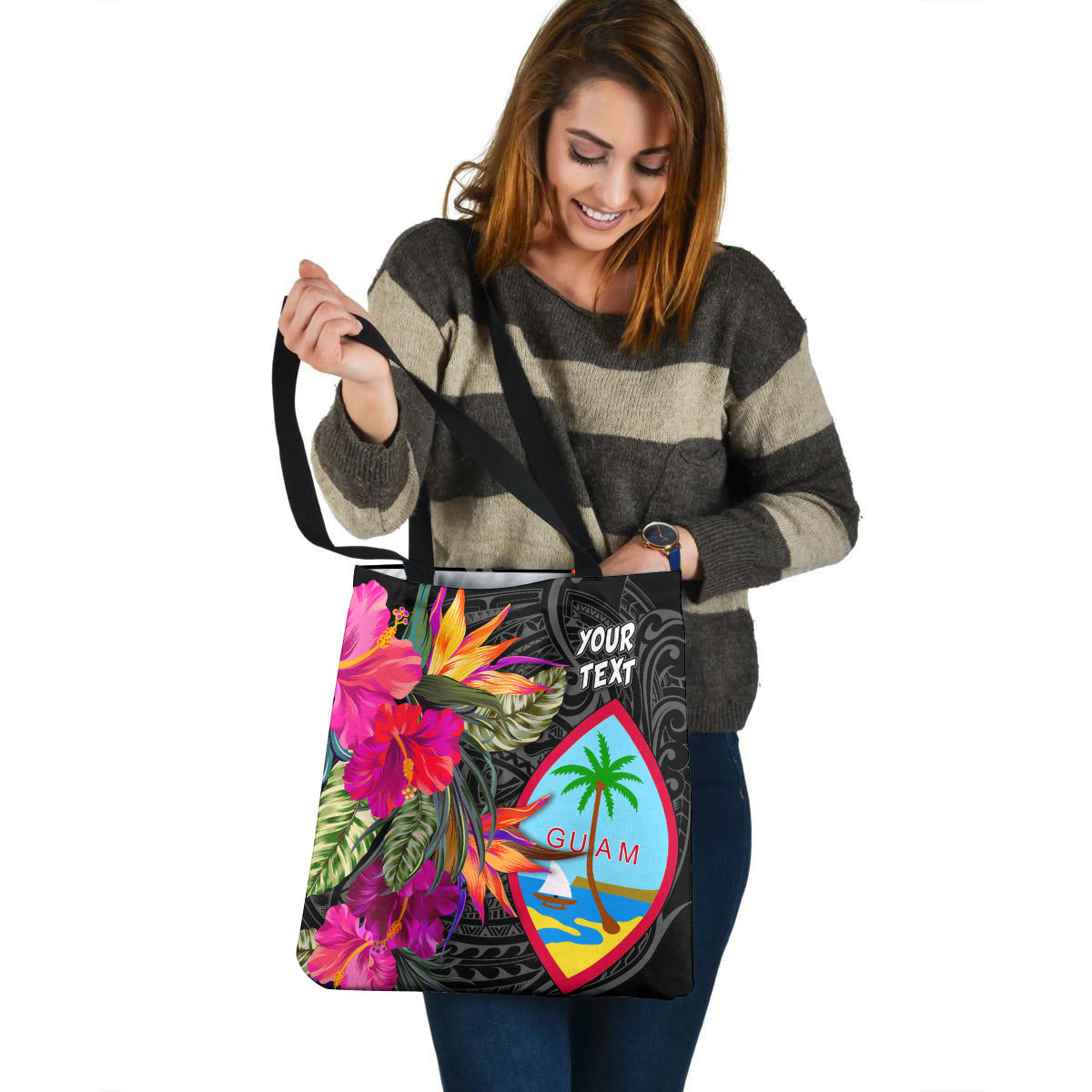Guam Custom Personalised Tote Bag Polynesian Hibiscus Pattern