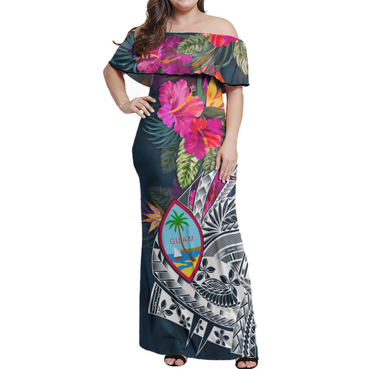 Guam Off Shoulder Long Dress Polynesian Summer Vibes