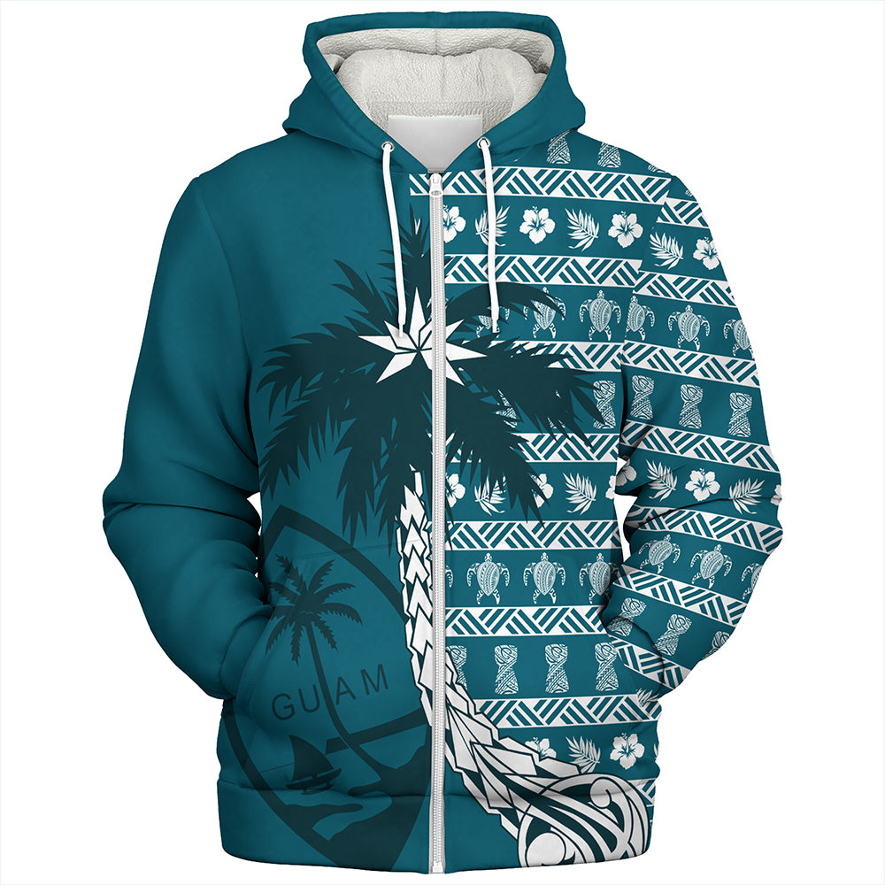 Guam Sherpa Hoodie Tree Coconut Pattern Chamorro