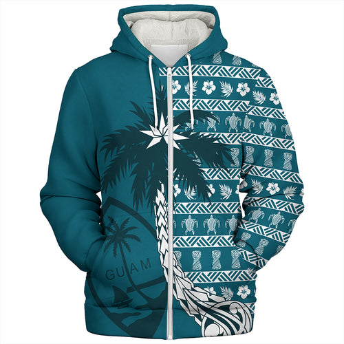 Guam Sherpa Hoodie Tree Coconut Pattern Chamorro