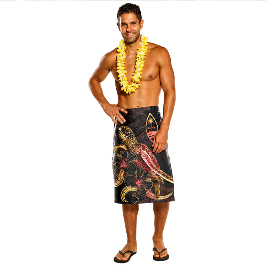 Guam Lavalava - Custom Guam Coat Of Arms With Turtle Blooming Hibiscus Gold