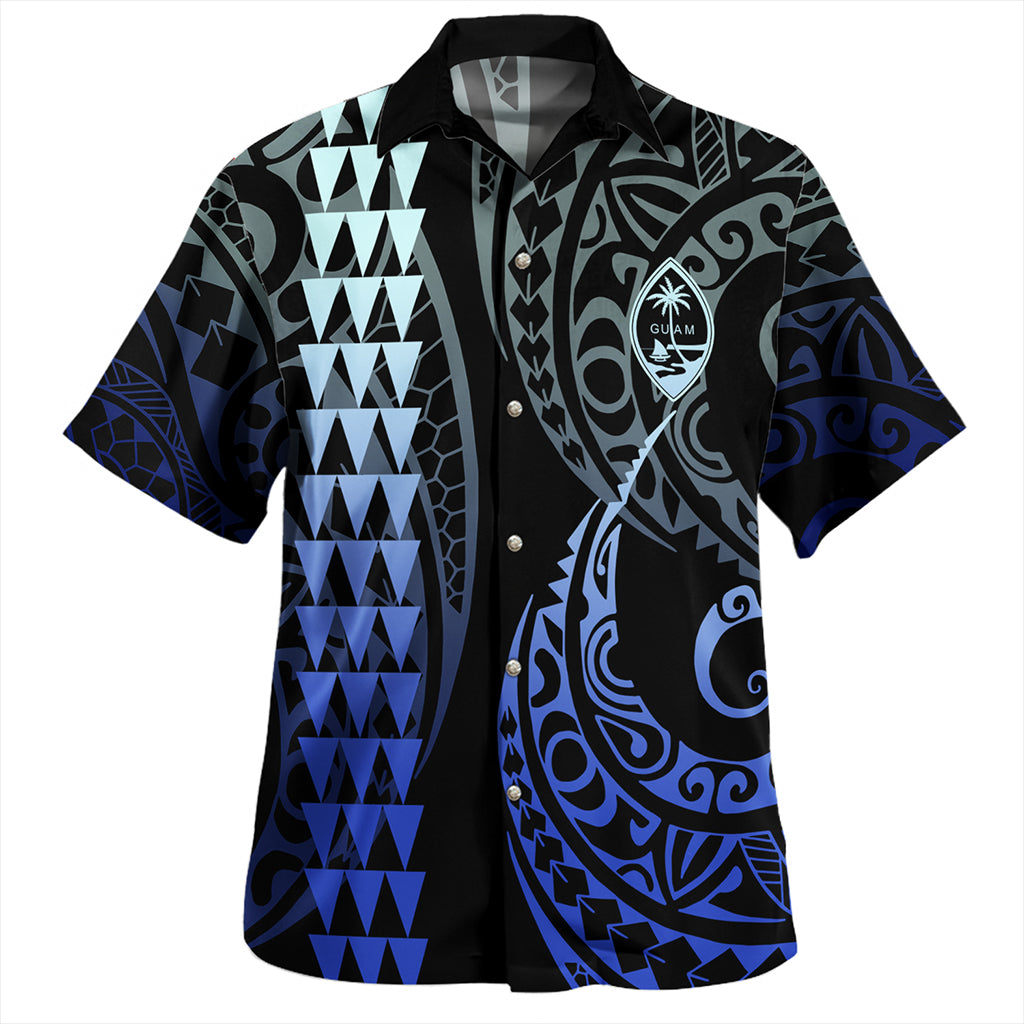 Guam Combo Dress And Shirt Coat Of Arms Kakau Style Gradient Blue