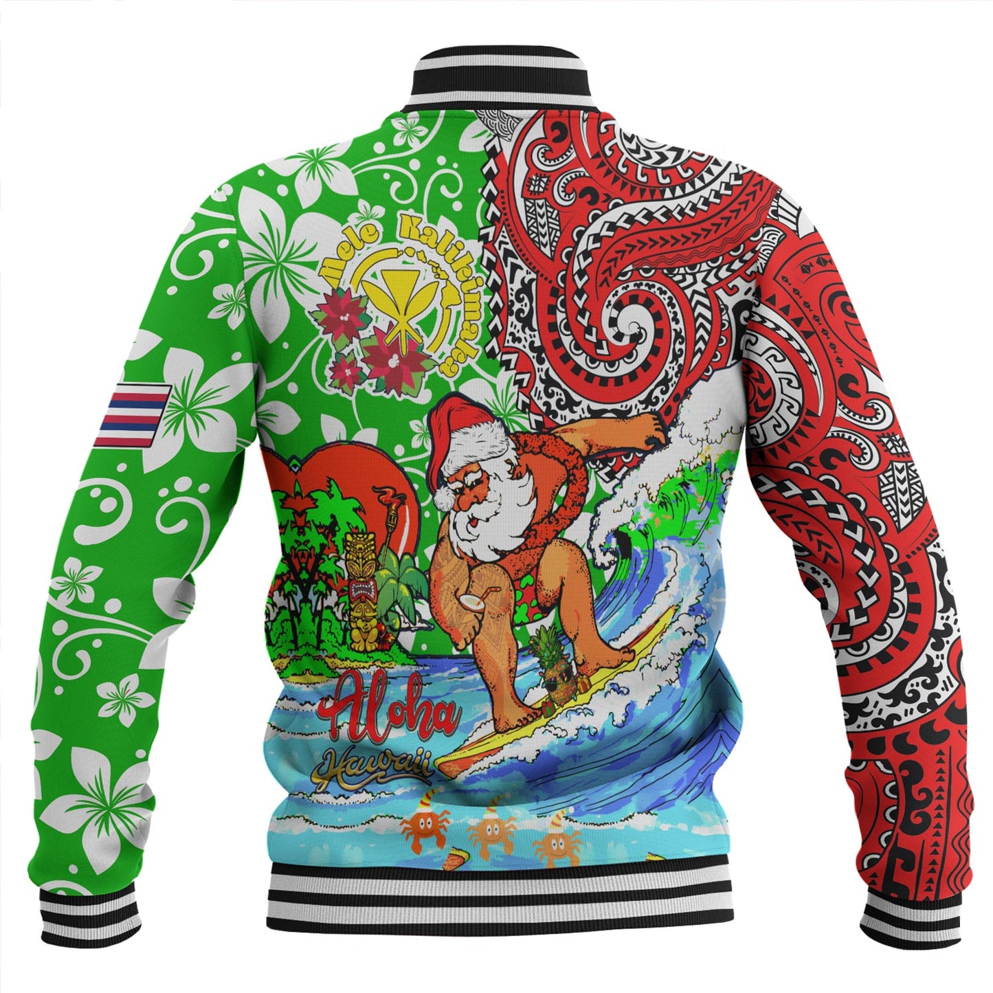 Hawaii Baseball Jacket Mele Kalikimaka & Hauoli Makahiki Hou Hawaiian Tatau Christmas