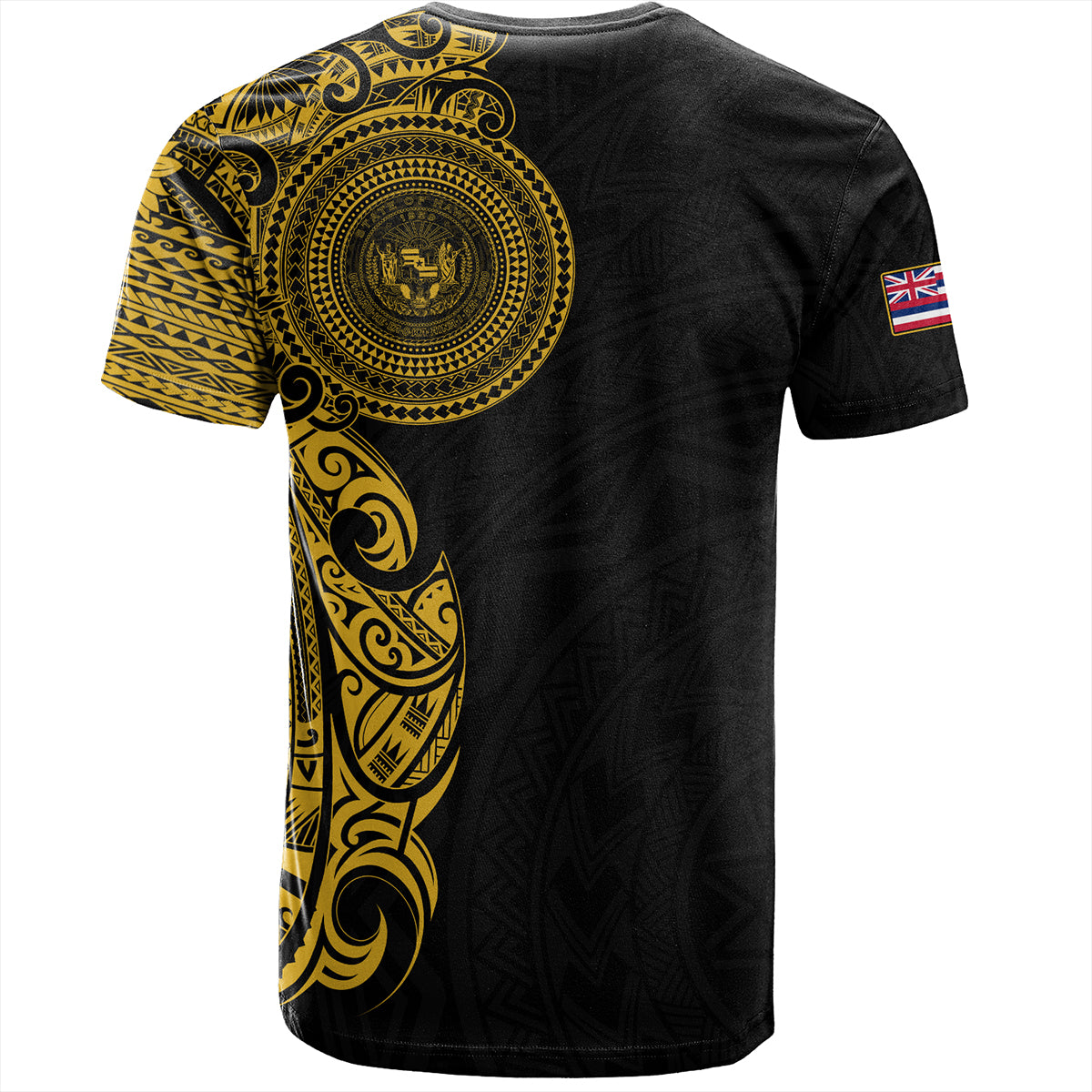 Hawaii T-Shirt Custom Polynesian Half Sleeve Gold Tattoo With Seal Black