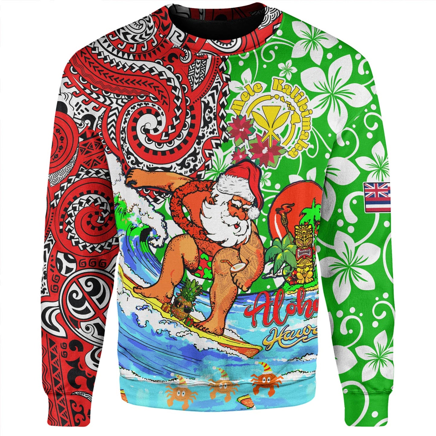 Hawaii Sweatshirt Mele Kalikimaka & Hauoli Makahiki Hou Hawaiian Tatau Christmas