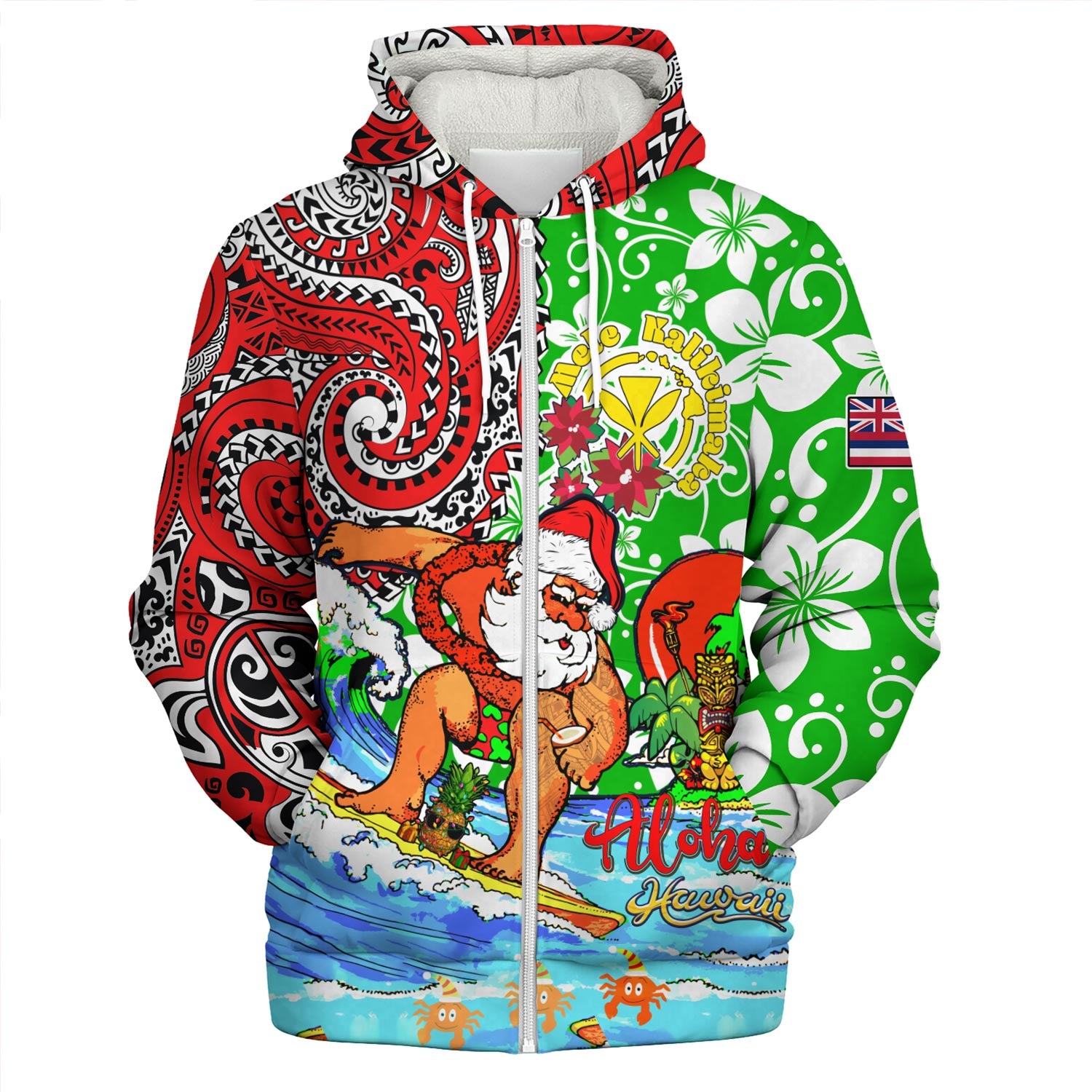 Hawaii Sherpa Hoodie Mele Kalikimaka & Hauoli Makahiki Hou Hawaiian Tatau Christmas
