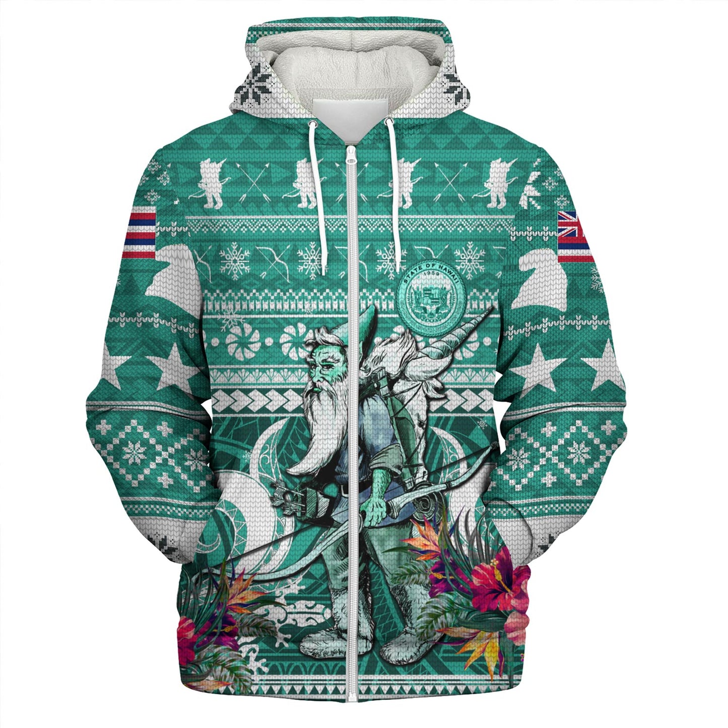 Hawaii Sherpa Hoodie Custom Ugly Gnome Packing Out a Unicorn Hawaiian Christmas