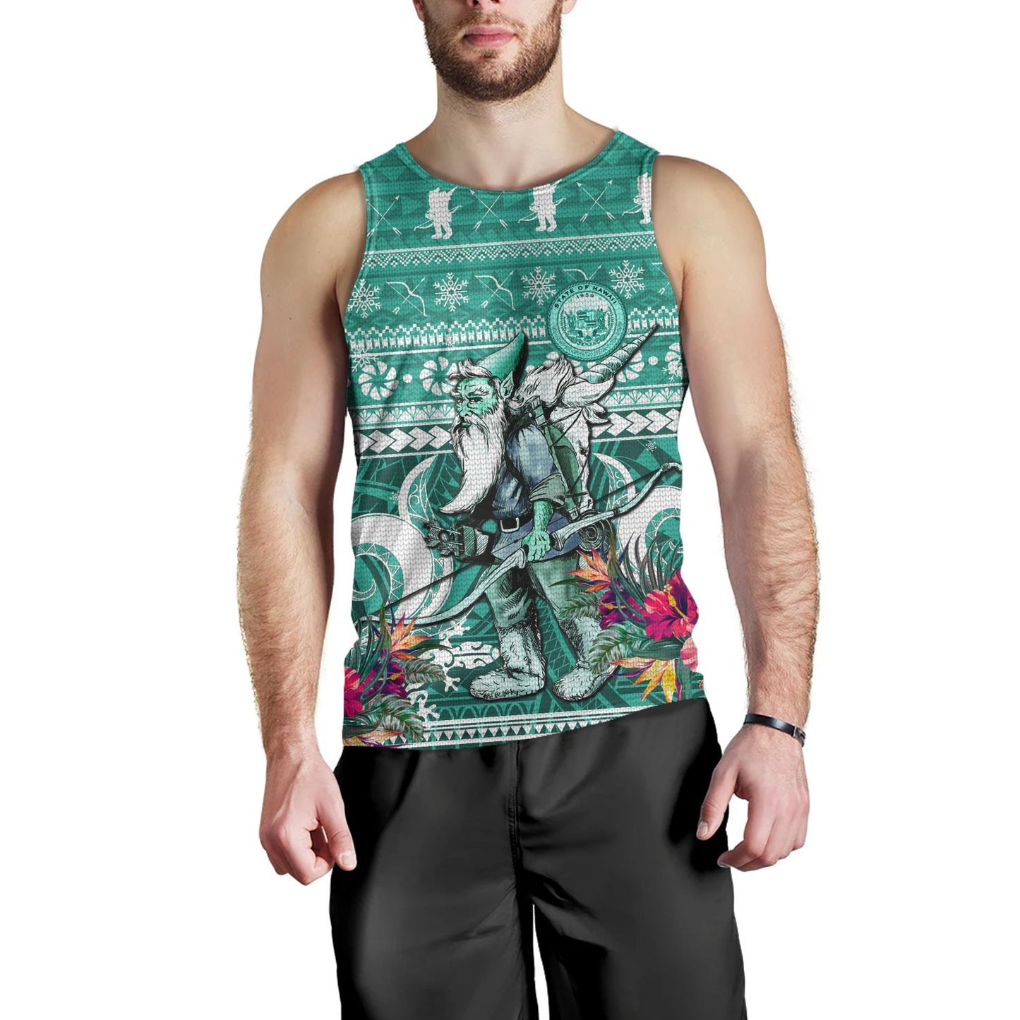 Hawaii Tank Top Custom Ugly Gnome Packing Out a Unicorn Hawaiian Christmas