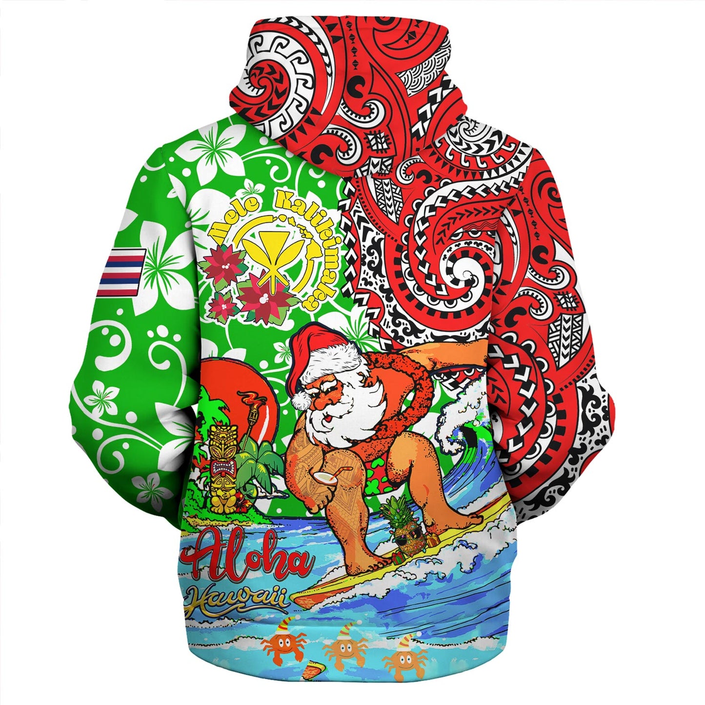 Hawaii Sherpa Hoodie Mele Kalikimaka & Hauoli Makahiki Hou Hawaiian Tatau Christmas