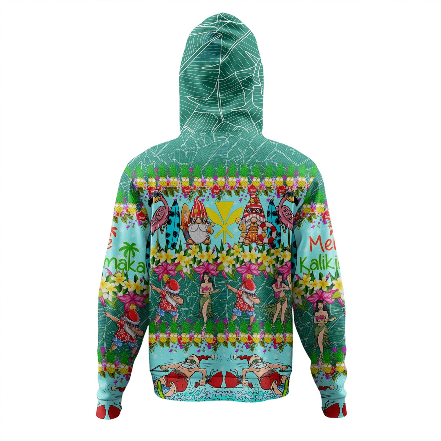 Hawaii Hoodie Dabbing Santa Hula Dance Tropical Gnomes Aloha Mele Kalikimaka Christmas