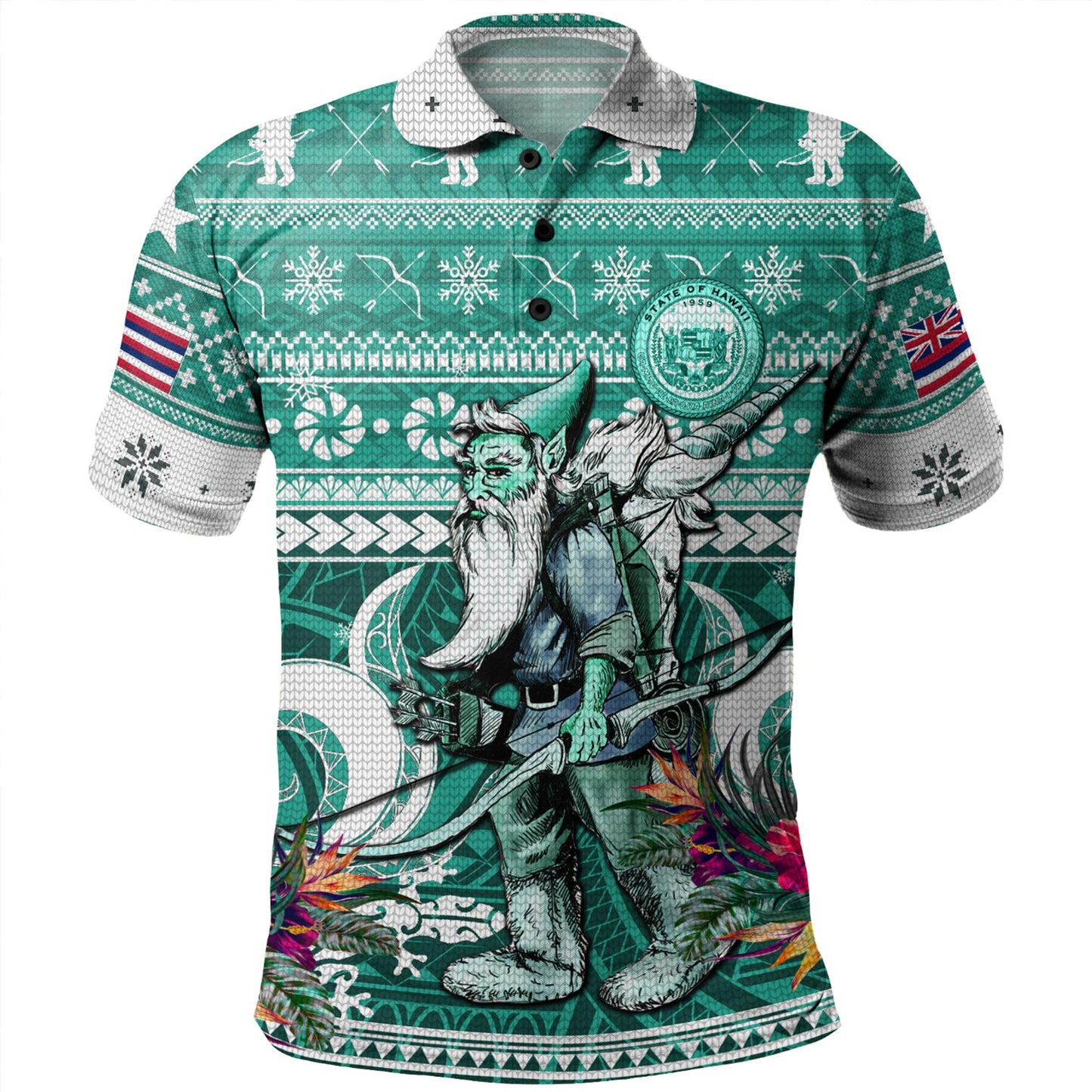 Hawaii Polo Shirt Custom Ugly Gnome Packing Out a Unicorn Hawaiian Christmas