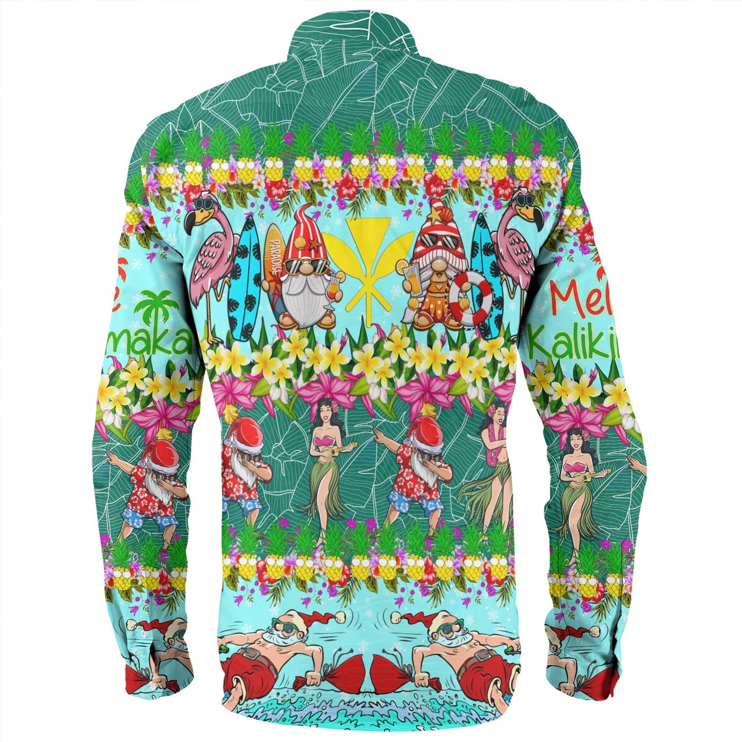 Hawaii Long Sleeve Shirt Dabbing Santa Hula Dance Tropical Gnomes Aloha Mele Kalikimaka Christmas