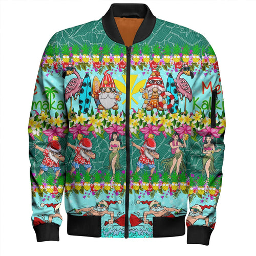 Hawaii Bomber Jacket Dabbing Santa Hula Dance Tropical Gnomes Aloha Mele Kalikimaka Christmas