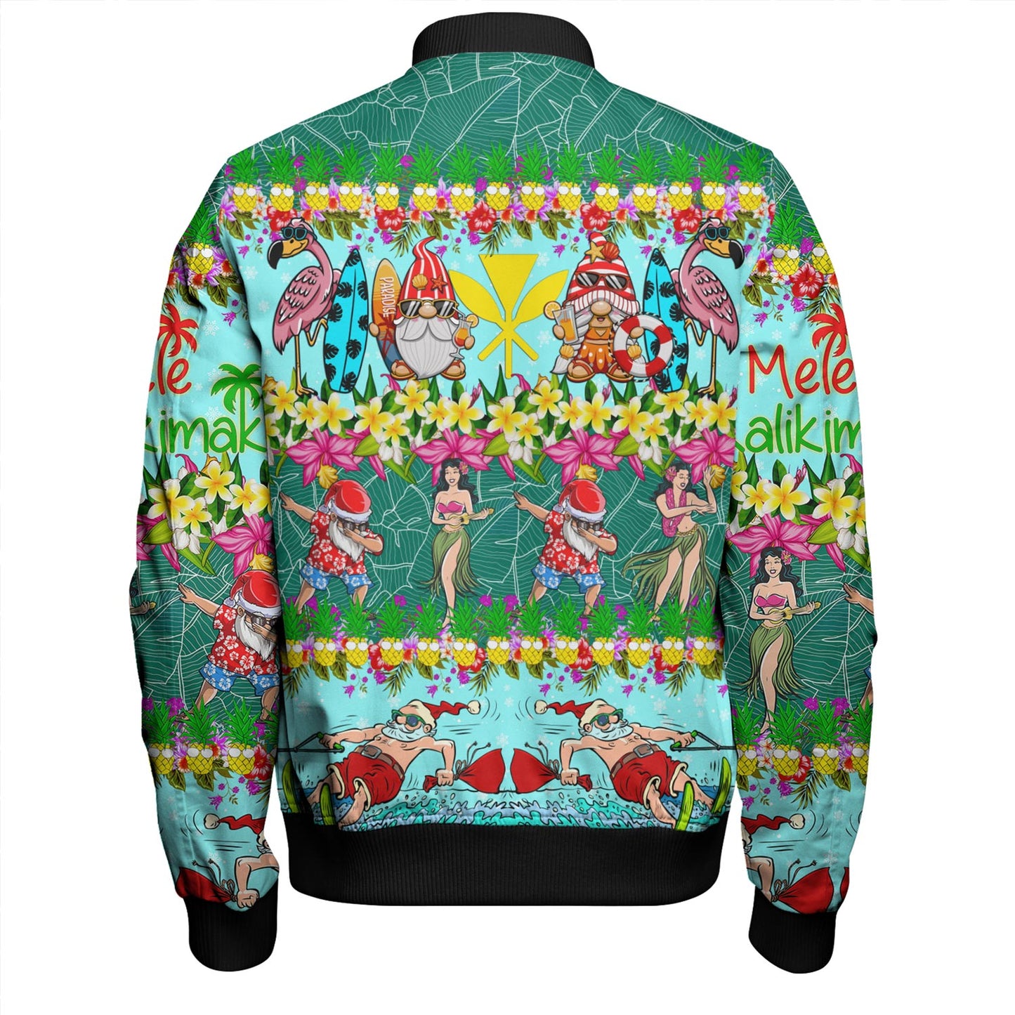 Hawaii Bomber Jacket Dabbing Santa Hula Dance Tropical Gnomes Aloha Mele Kalikimaka Christmas