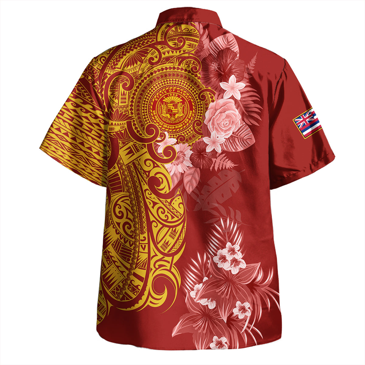 Hawaii Combo Off Shoulder Long Dress And Shirt Polynesian Tropical Plumeria Tribal Red