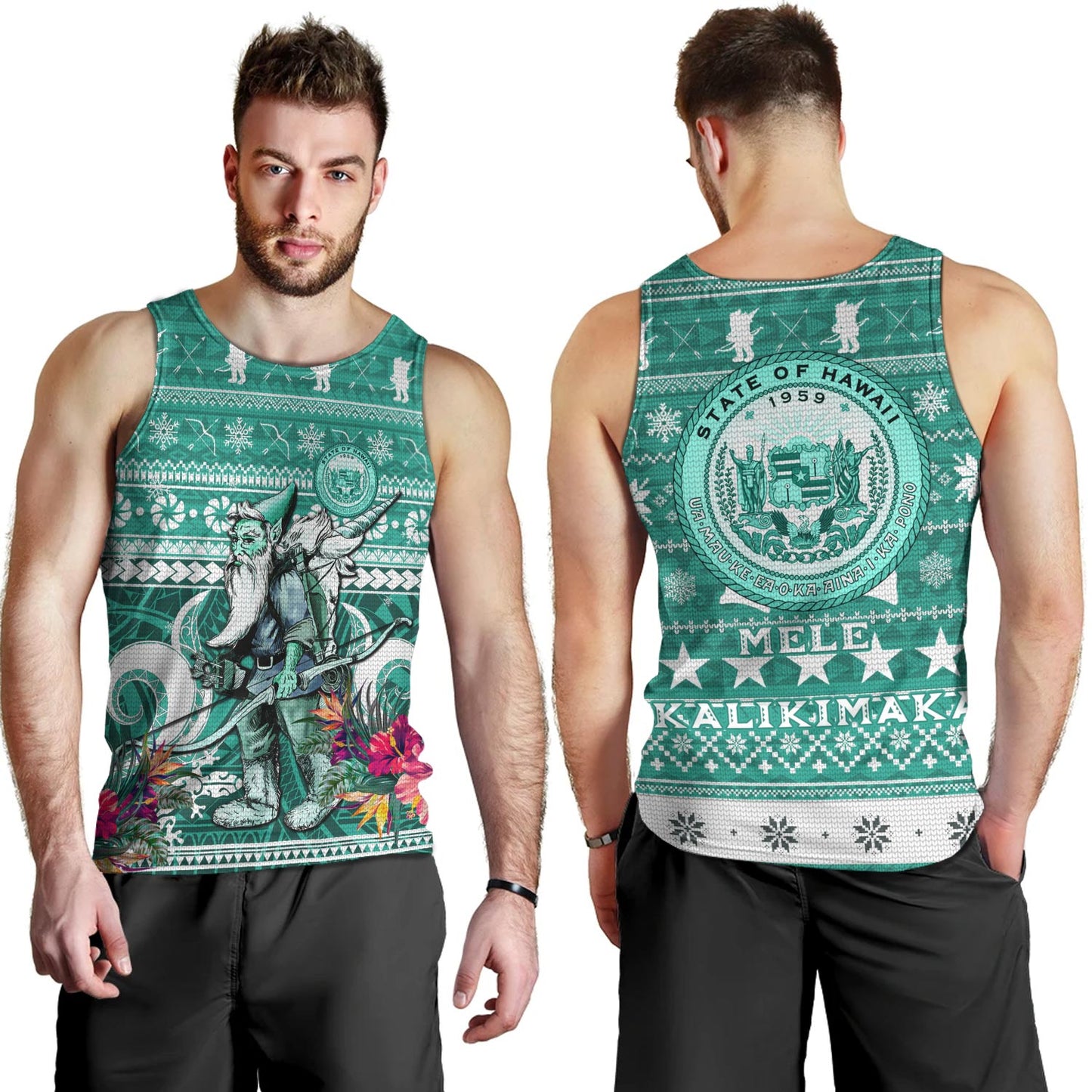 Hawaii Tank Top Custom Ugly Gnome Packing Out a Unicorn Hawaiian Christmas