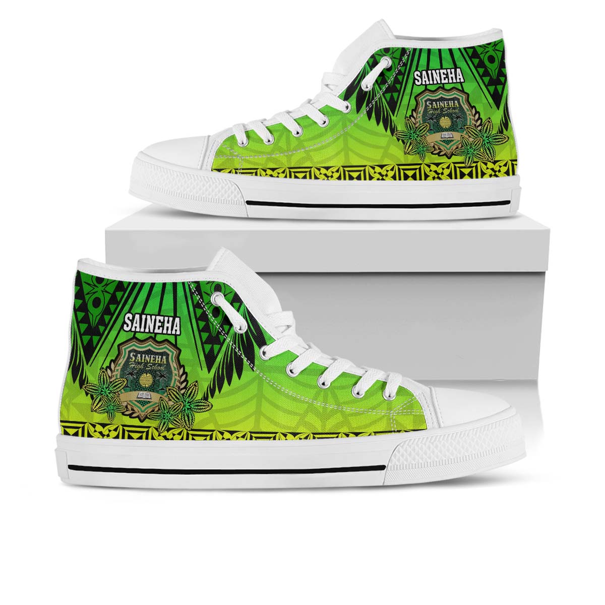 Tonga High Top Shoes - Saineha High School with Tonga Patterns and Polynesian Culture