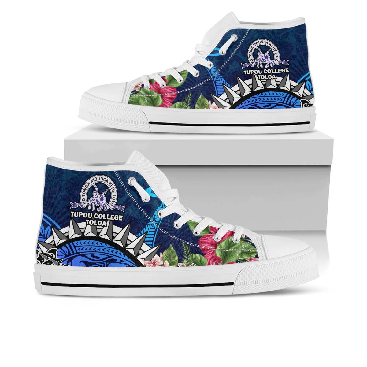 Tonga High Top Shoes - Tupou College Polynesian Tonga Pattern with Flower