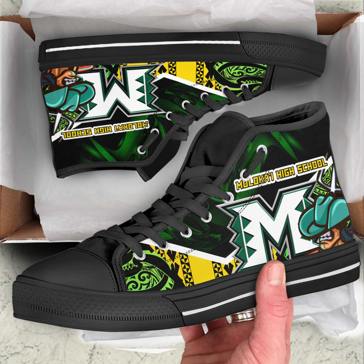 Hawaii High Top Shoes - Moloka��i High School Polynesian Tribal Pattern