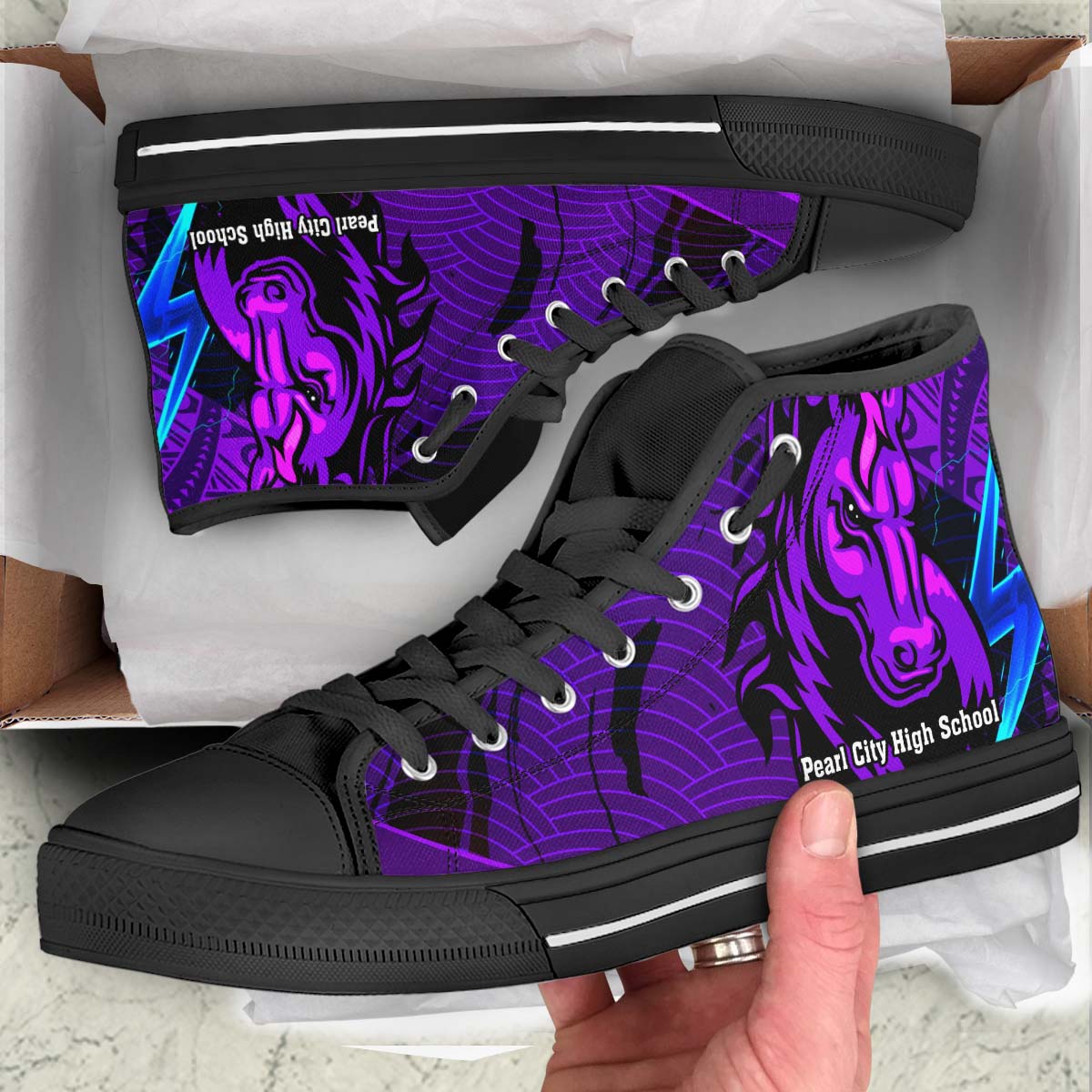 Hawaii High Top Shoes - Pearl City High School Polynesian Pattern