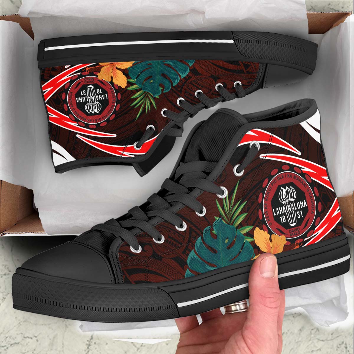 Hawaii High Top Shoes - Lahainaluna High School Polynesian Tribal Pattern
