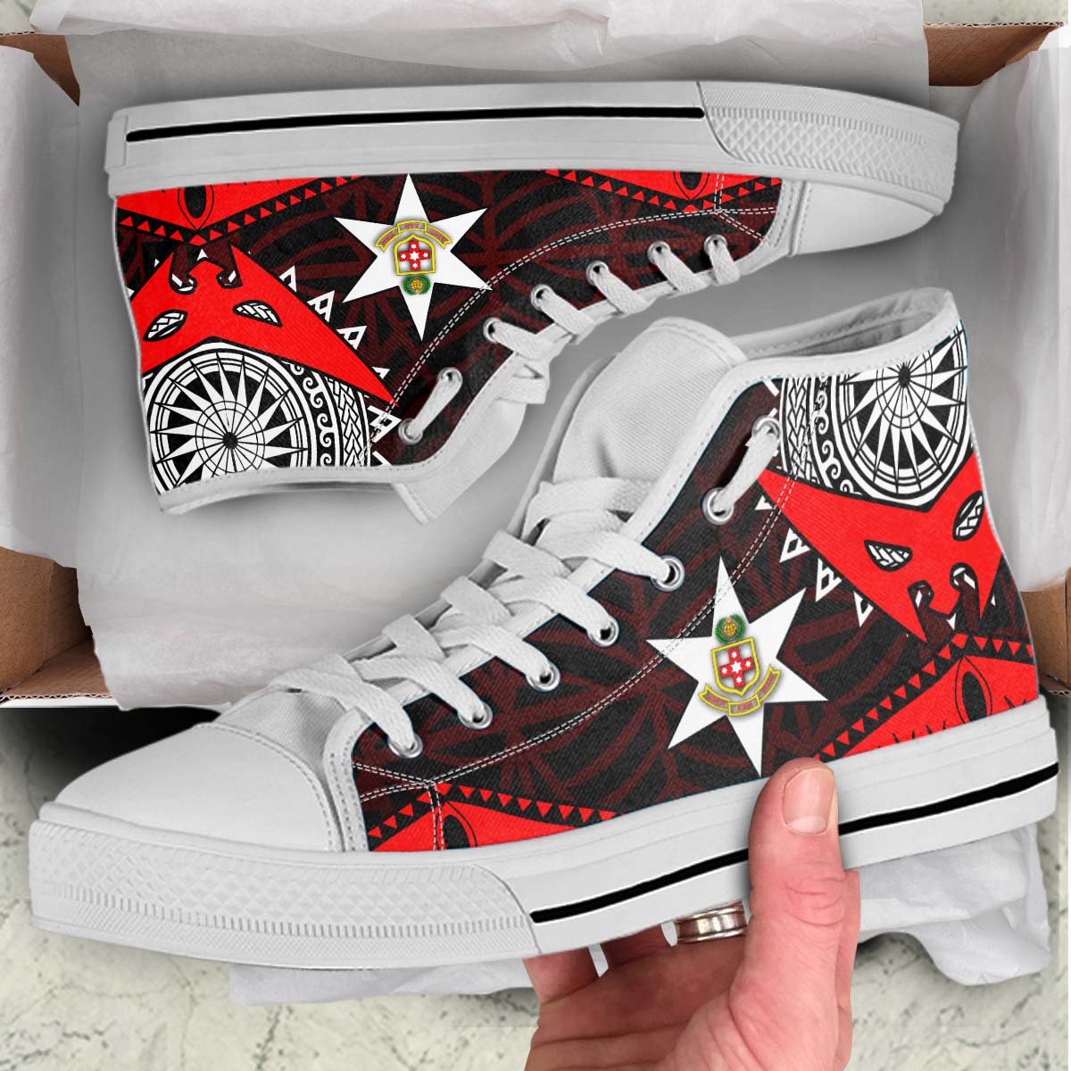 Tonga High Top Shoes - Kolisi Tonga High School with Tonga Patterns Polynesian Culture