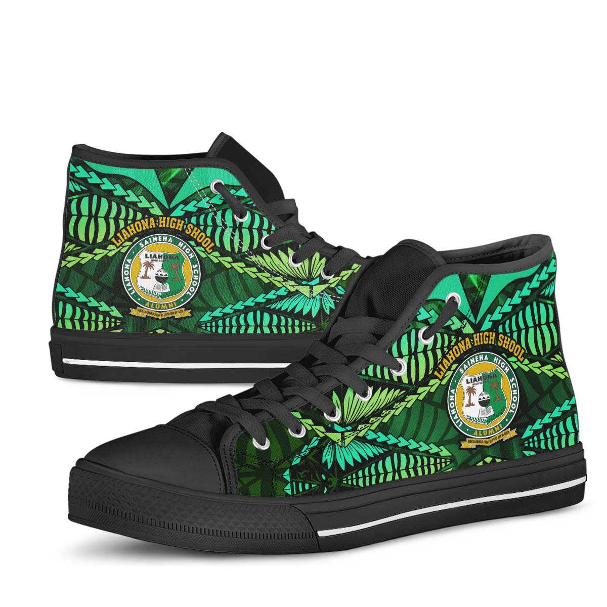 Tonga High Top Shoes - Liahona High Shool with Tonga Patterns with Green Effect