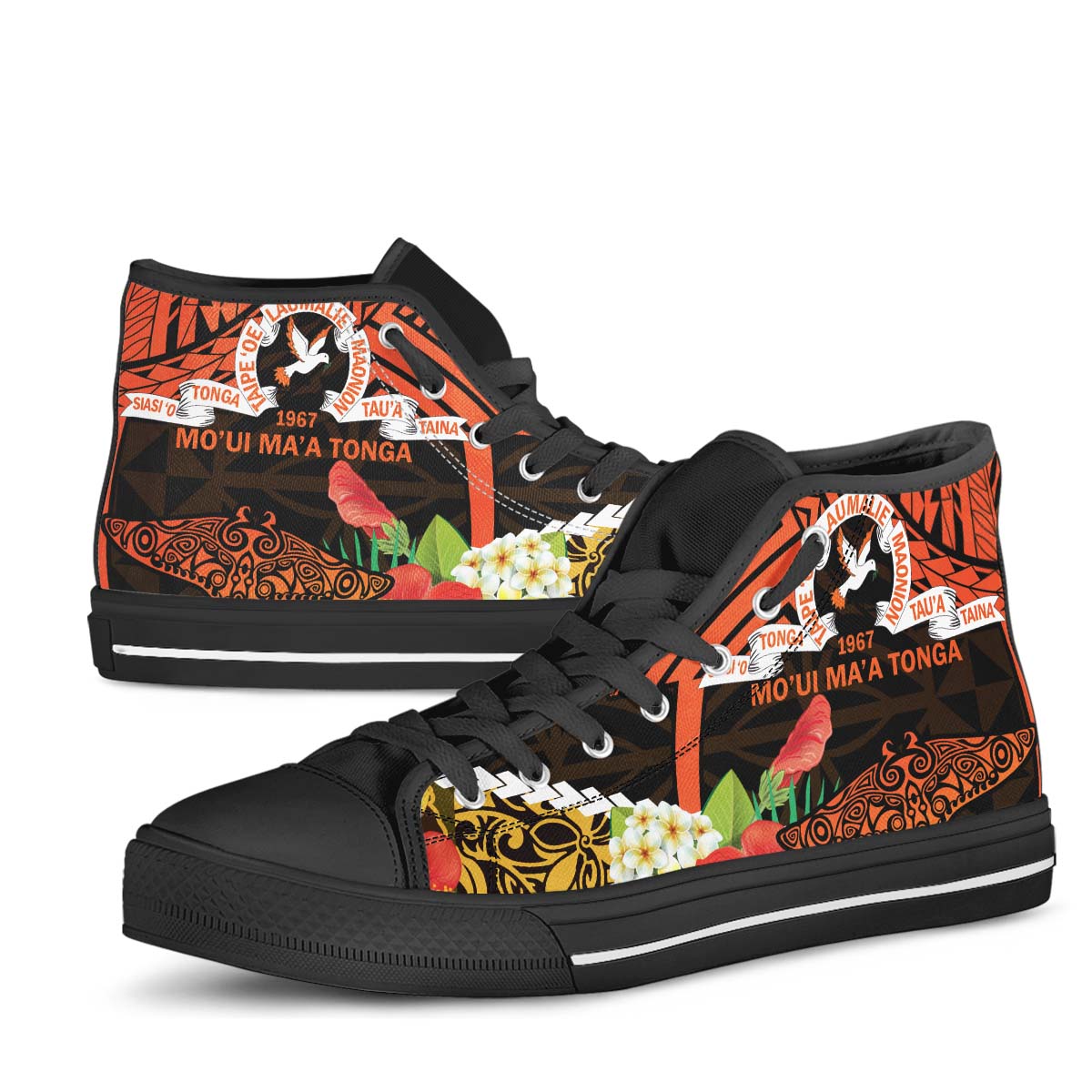 Tonga High Top Shoes - Tailulu College Polynesian with Flower and Tonga Pattern