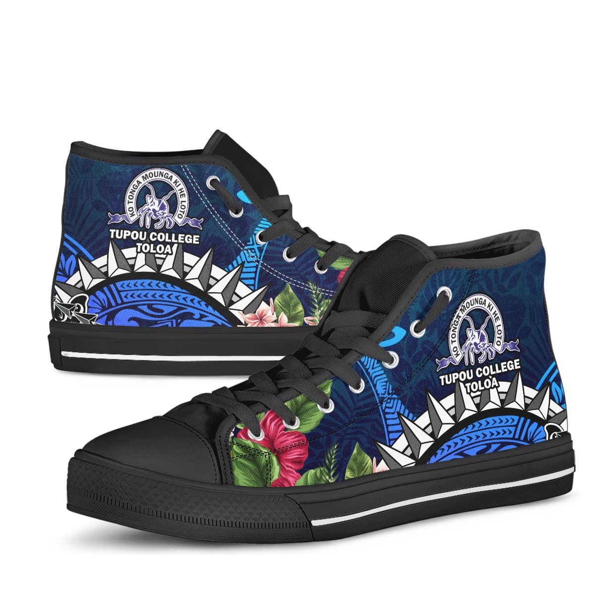 Tonga High Top Shoes - Tupou College Polynesian Tonga Pattern with Flower