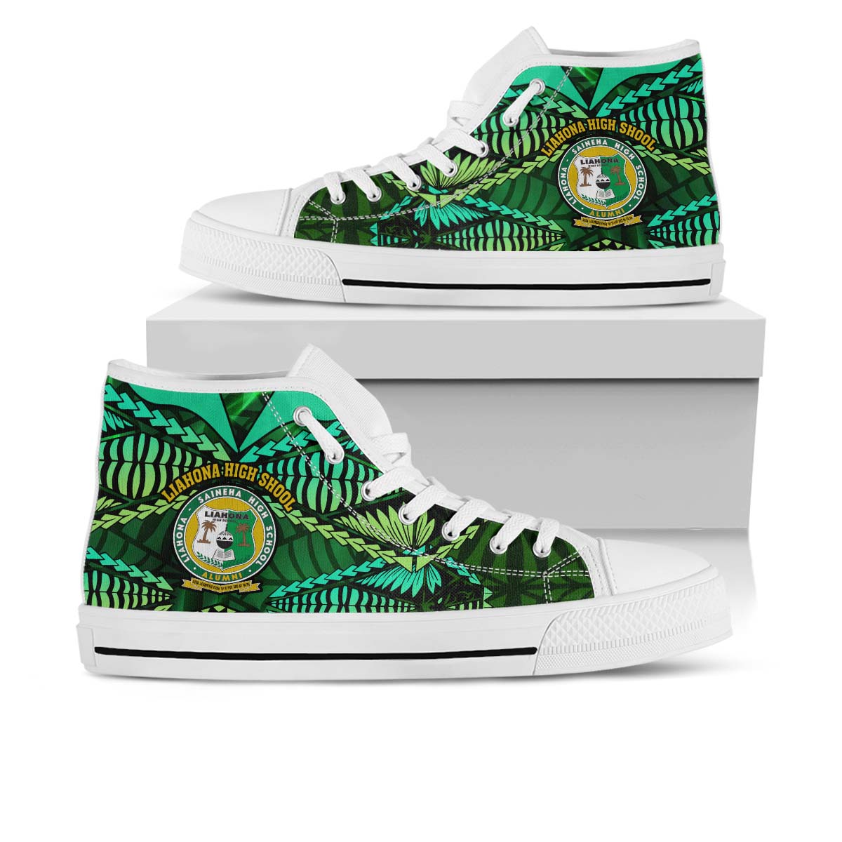 Tonga High Top Shoes - Liahona High Shool with Tonga Patterns with Green Effect