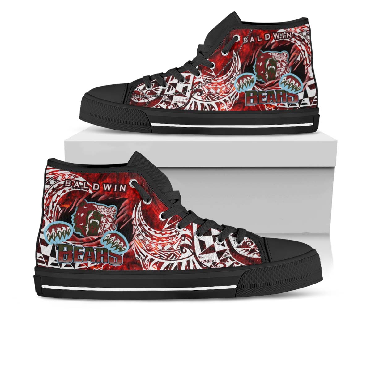 Hawaii High Top Shoes - Baldwin High School Polynesian Tribal Pattern