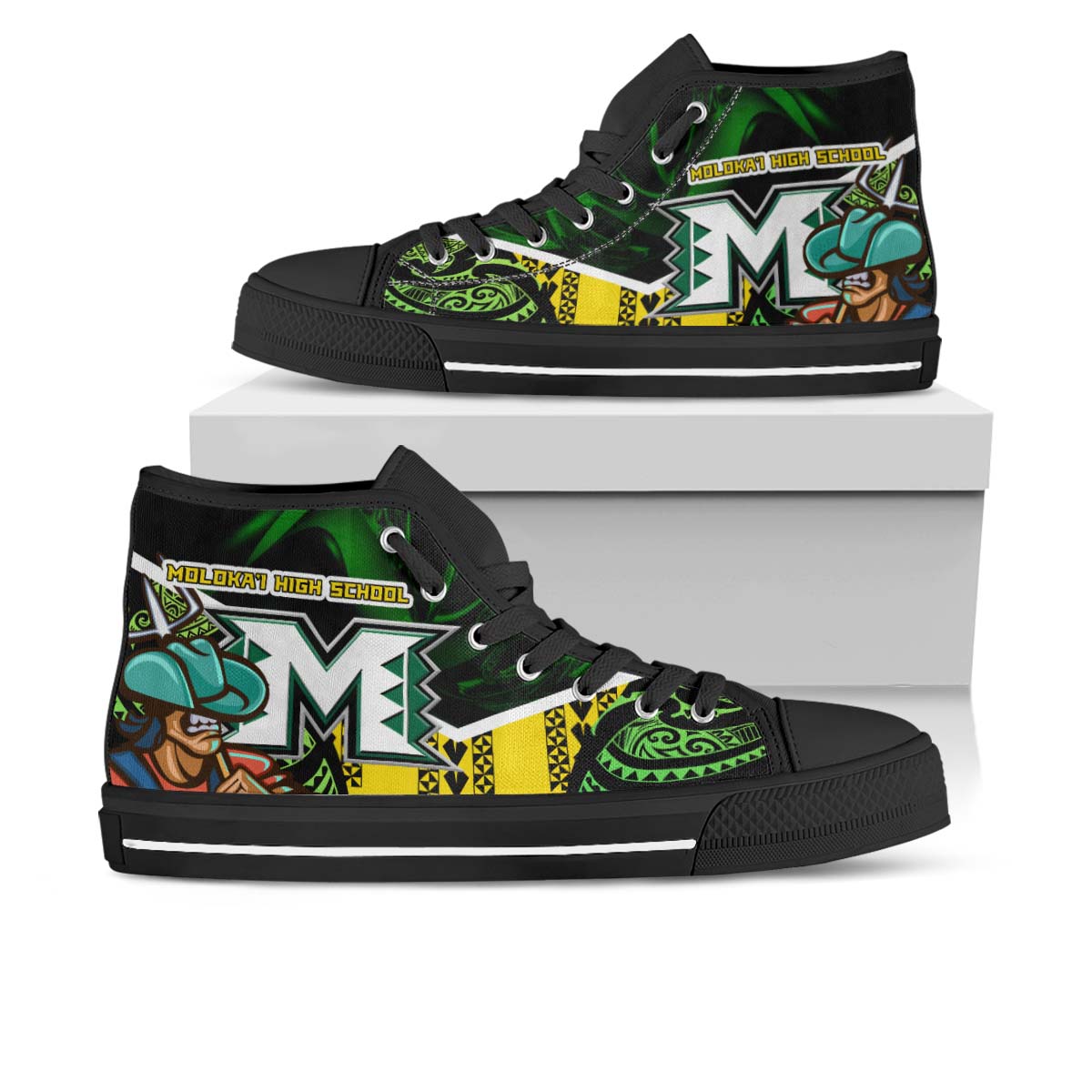 Hawaii High Top Shoes - Moloka��i High School Polynesian Tribal Pattern
