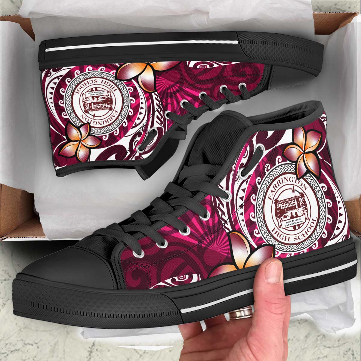 Hawaii High Top Shoes - Farrington High School Polynesian Tribal Pattern