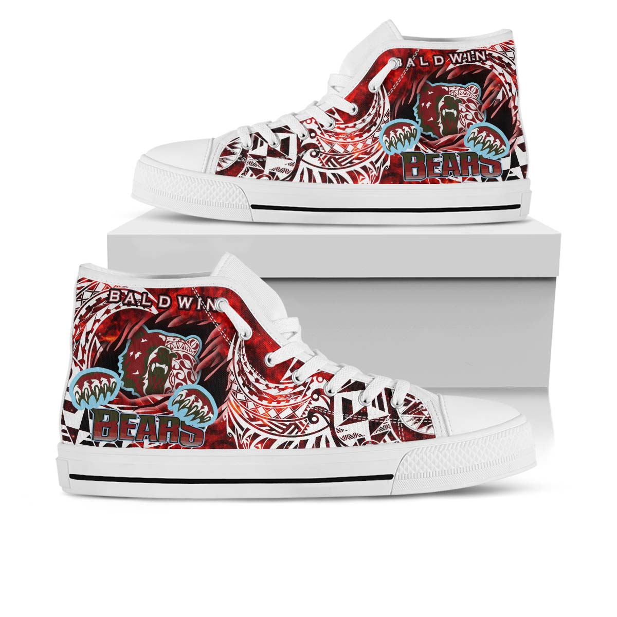 Hawaii High Top Shoes - Baldwin High School Polynesian Tribal Pattern