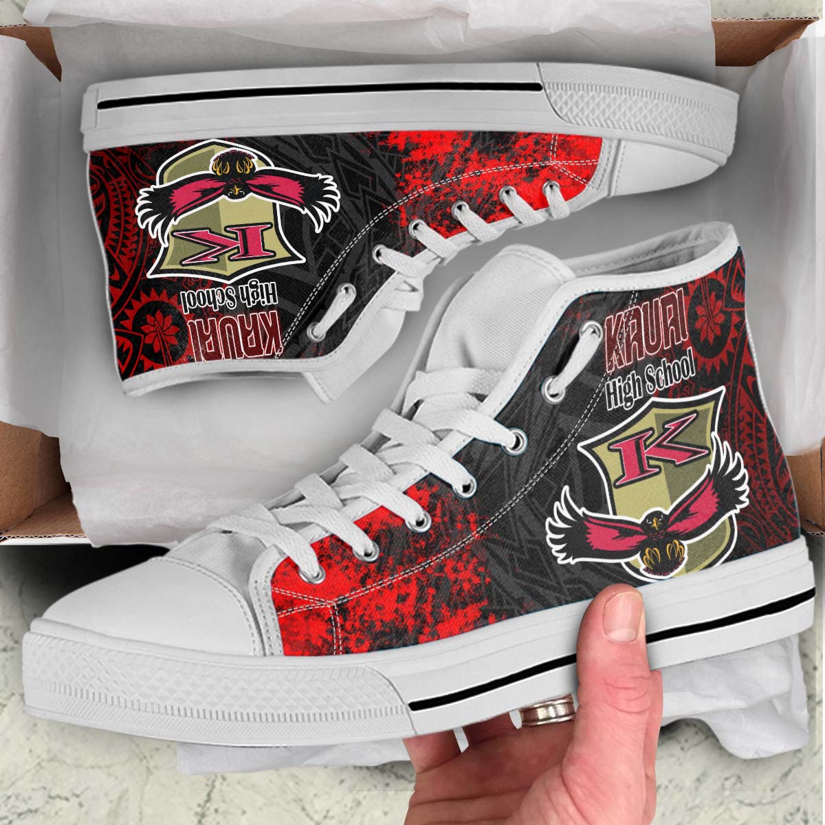 Hawaii High Top Shoes - Kaui High School Polynesian Tribal Pattern