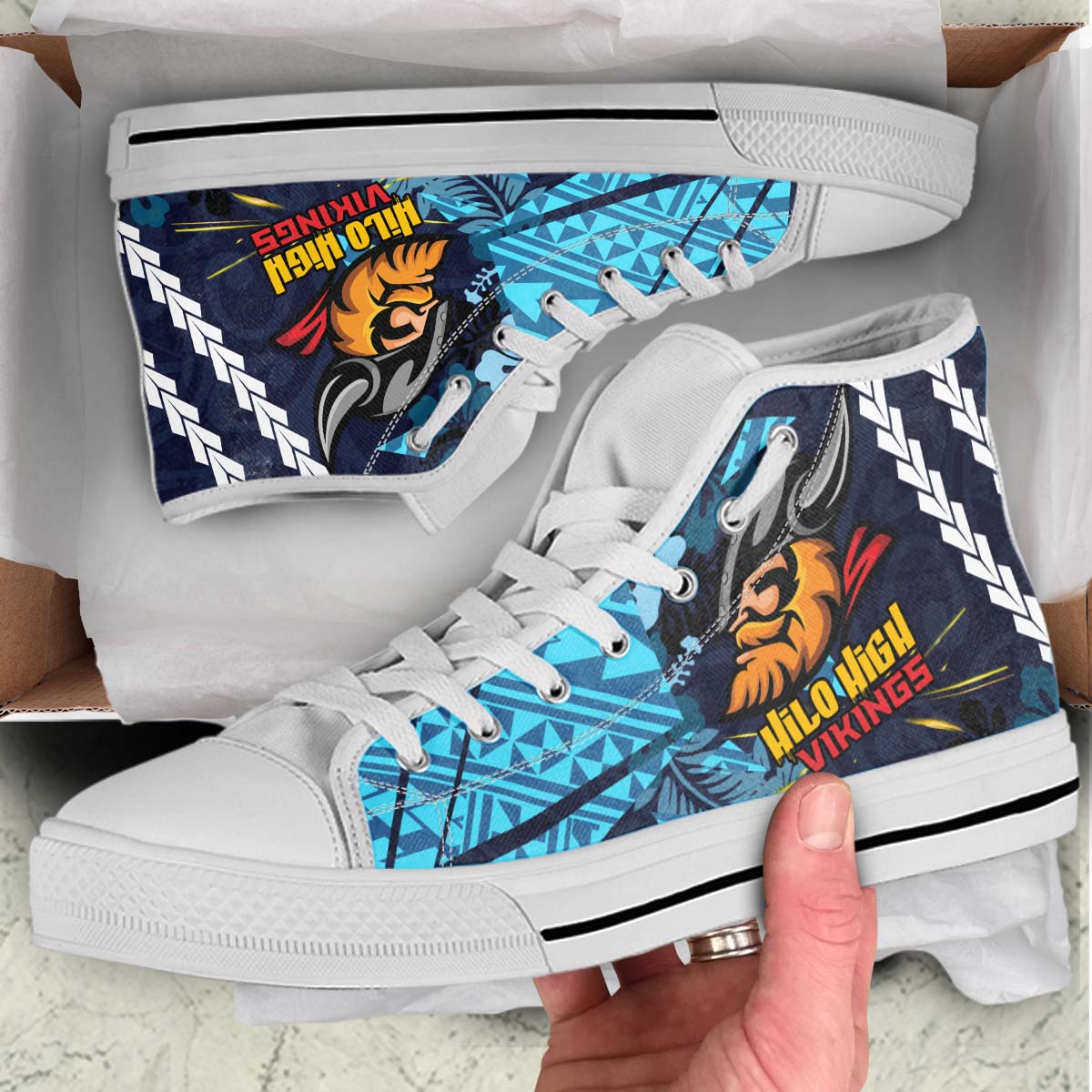 Hawaii High Top Shoes - Hilo High School Polynesian Viking Tribal Pattern